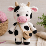Gefleckte Kuh häkeln – niedliche Amigurumi-Kuh mit kleiner Tasche